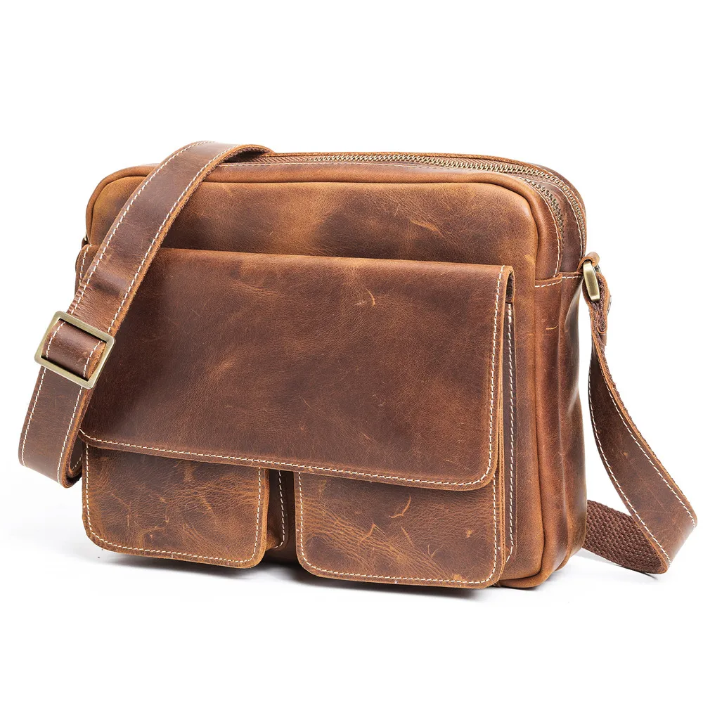 Retro Crazy Horse Leather Men's Shoulder Bag Multifunctional Casual Men's Messenger Bag Large Capacity iPad Computer Bag