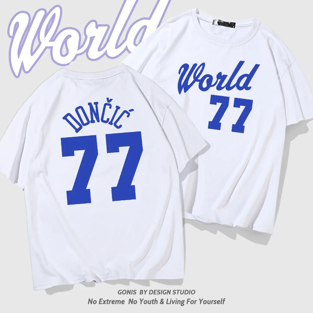 Lone Ranger Doncic No. 77 short sleeve T-shirt Men's summer fashion loose cotton trend top short sleeve