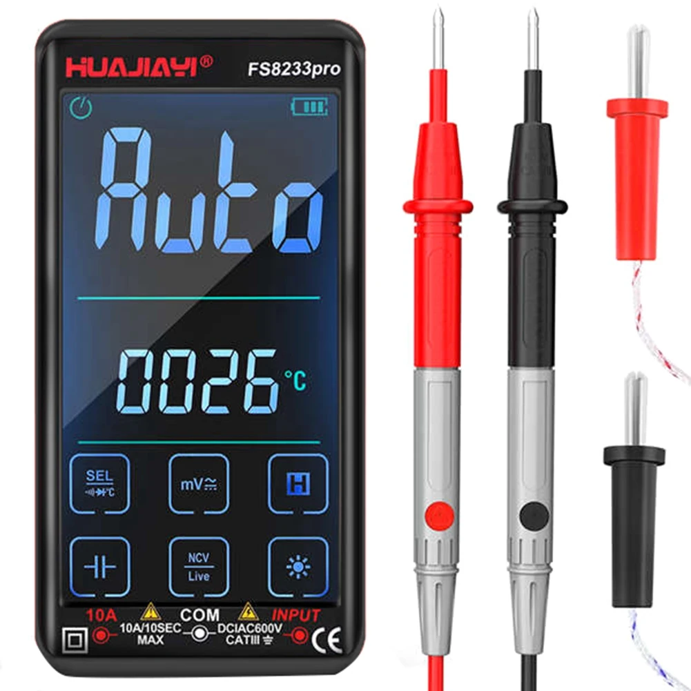 HUAJIAYI FS8233PRO Touch Screen Smart Digital Multimeter DC/AC 10A Multimetro Transistor 9999 Counts True Rmsauto Range Black