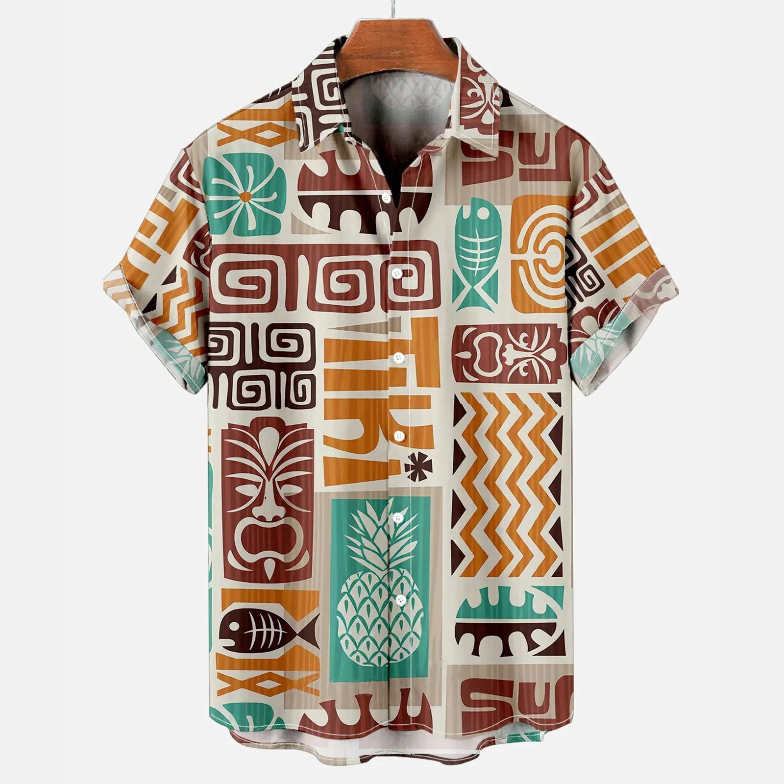 Summer Hawaiian Tiki 3D Print Shirts Men Fashion Shirt Casual Harajuku Vintage Streetwear Short Sleeve Shirt Blouse Man Clothing