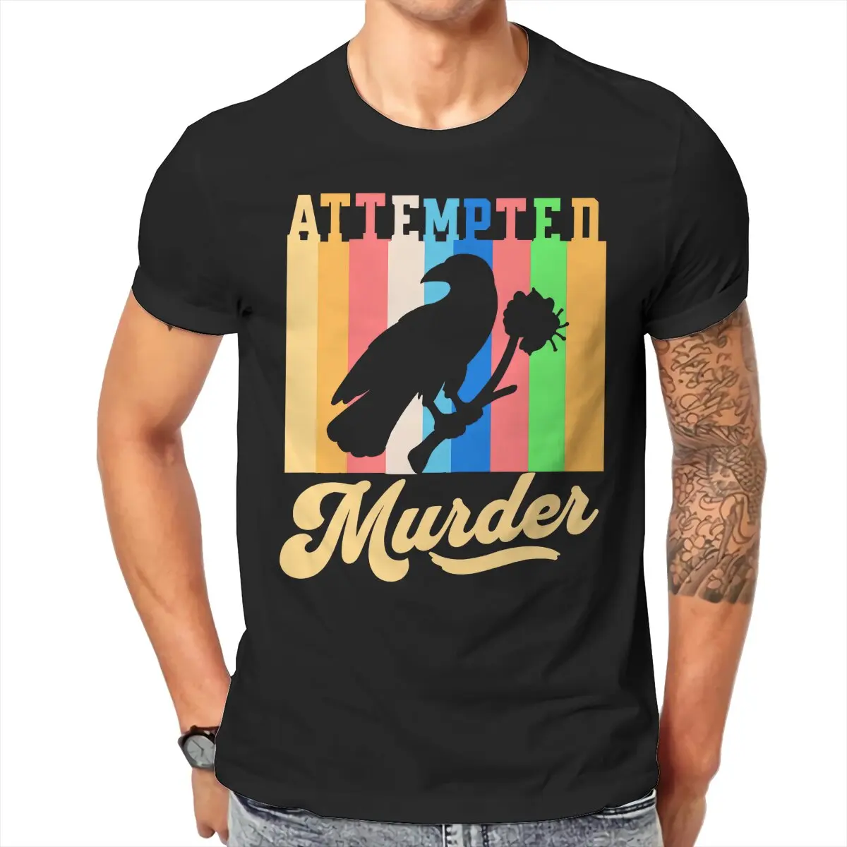 Crow Graphic TShirt Attempted Murder Printing Streetwear Casual T Shirt Men Short Sleeve Unique Gift Idea