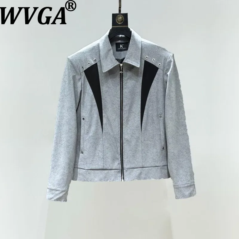 

WVGA Spring Autumn New Men Tide High-End Design Patchwork PU Leather Short Jacket Niche Chic Straight Pants Two-Piece Set W16790