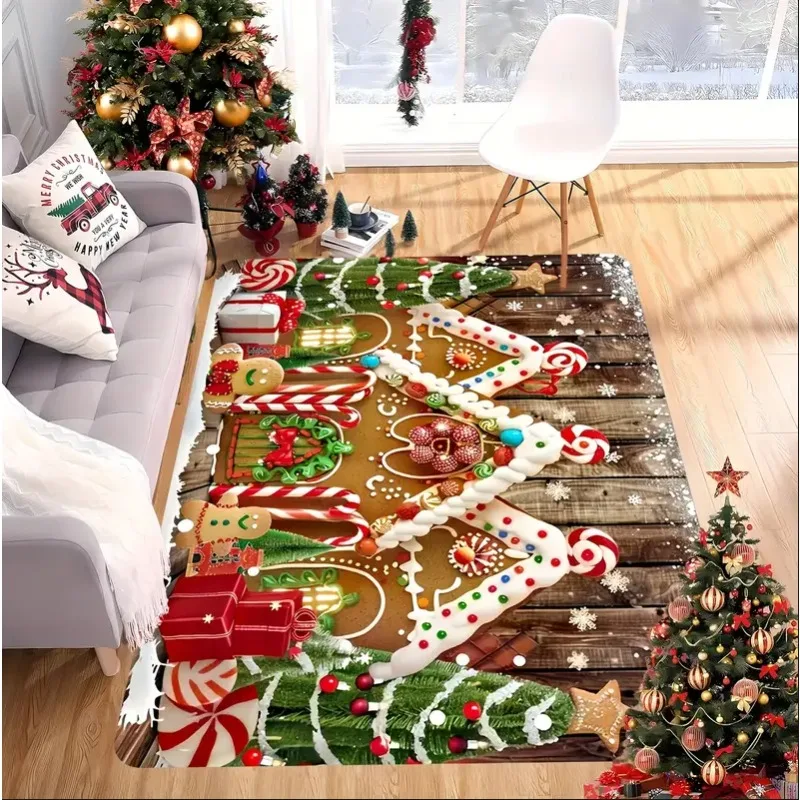Christmas House Snowflake Area Mat Red with Gold and White Snowflakes  Living Room Bedroom Decoration Holiday Home Decoration