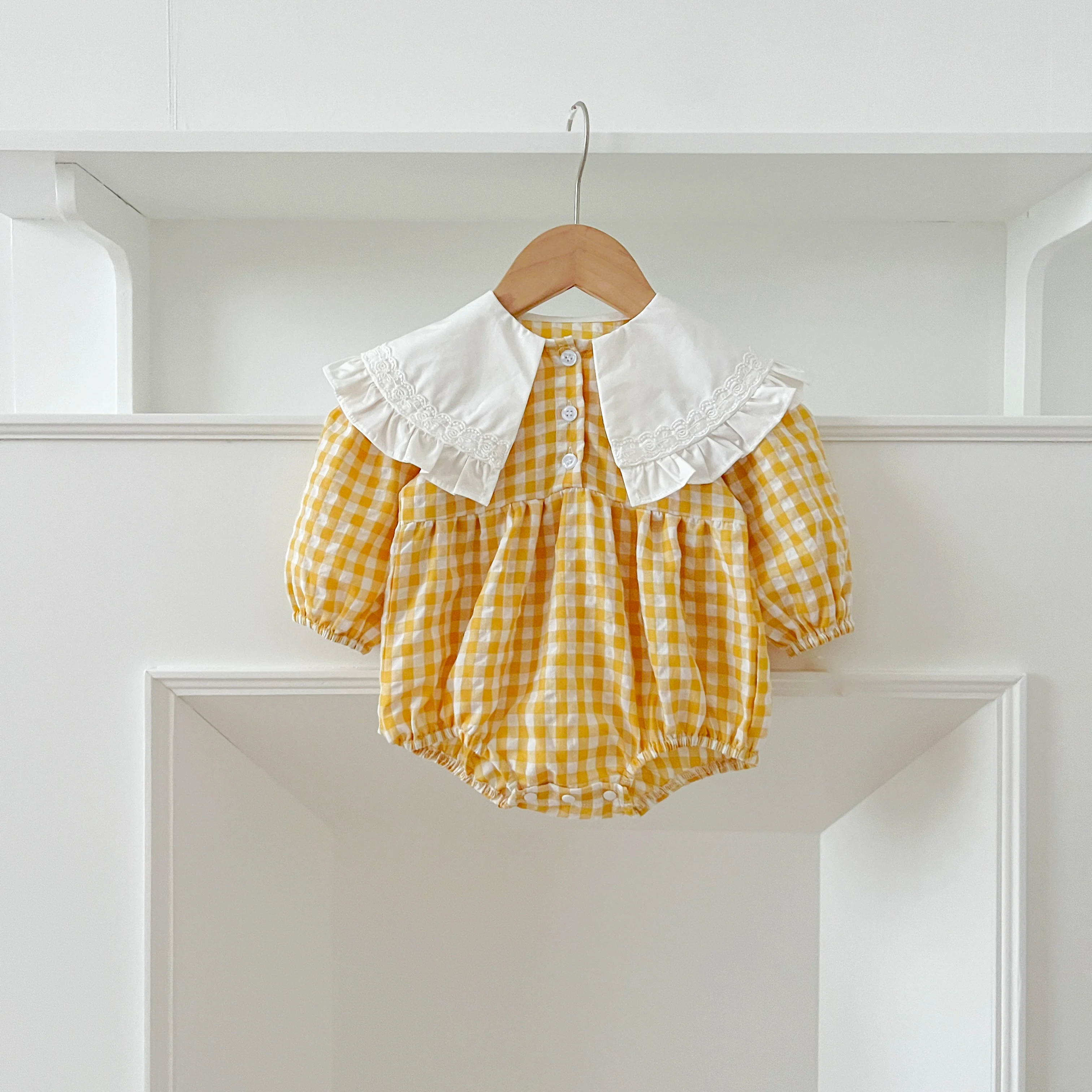 Neue Weihnachten Kleinkind Baby Mädchen Strampler Lange Ärmel Grid Strampler Herbst Neugeborenen 0-24M Spleißen Infant Baby mädchen Rot Overall – Detail 16