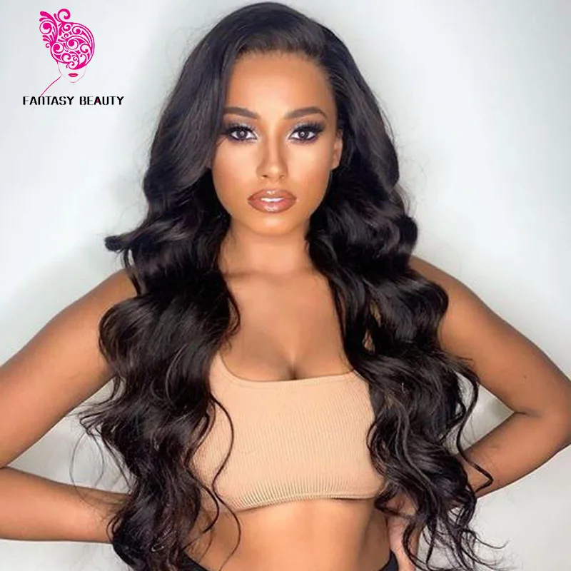 

Natural Black Deep Body Wave 13x4 Lace Front Synthetic Hair Wigs for Women Glueless Transparent Lace Wigs 26Inch Long Daily Wigs