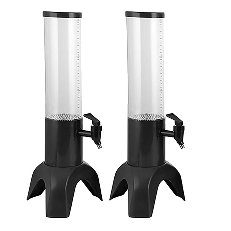 

2X 1.5L Beer Dispenser Tower Easy Clean Integrated Tap With Ice Tube And LED Light Clear Beverage Tower Dispenser Black