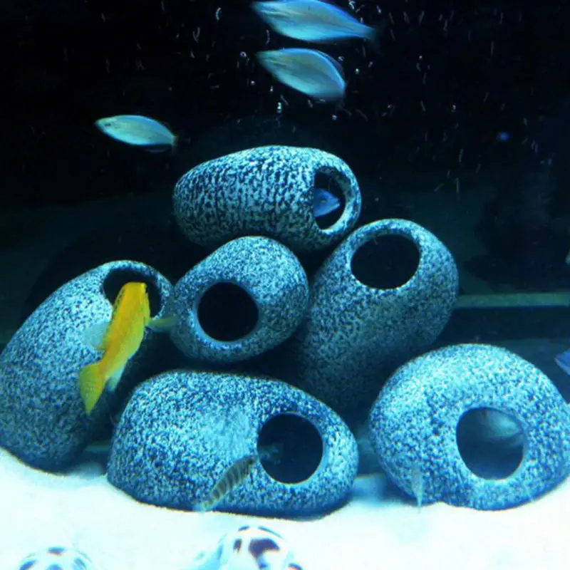 Kleiner Aquarium-Felsen-Szenerie-Ornament, Stein mit Löchern, Dekorationen, Garnelenhöhle, Versteck, Fischbecken-Heimdekor-Zubehör