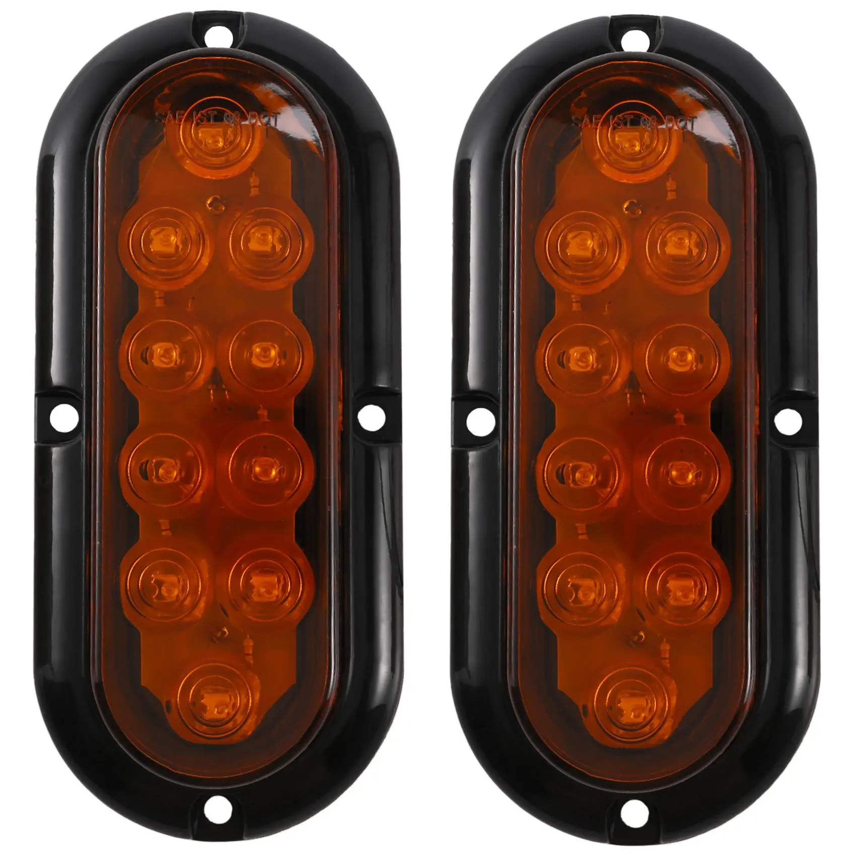 2Pcs Oval Oblong 6Inch Surface Mount LED Brake Stop Turn Tail Light Trailer Truck RV Sealed Amber Trailer Tail Light