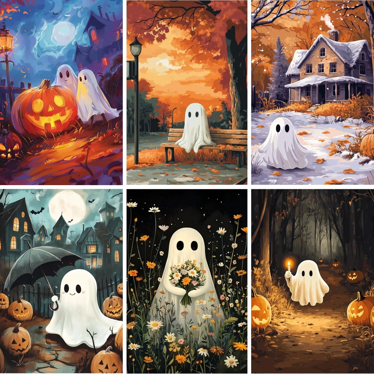 

DIY Diamond Painting Halloween Ghost Pumpkin , Full Round Gems Paste Canvas Painting , Wall Decor Living Room Decor