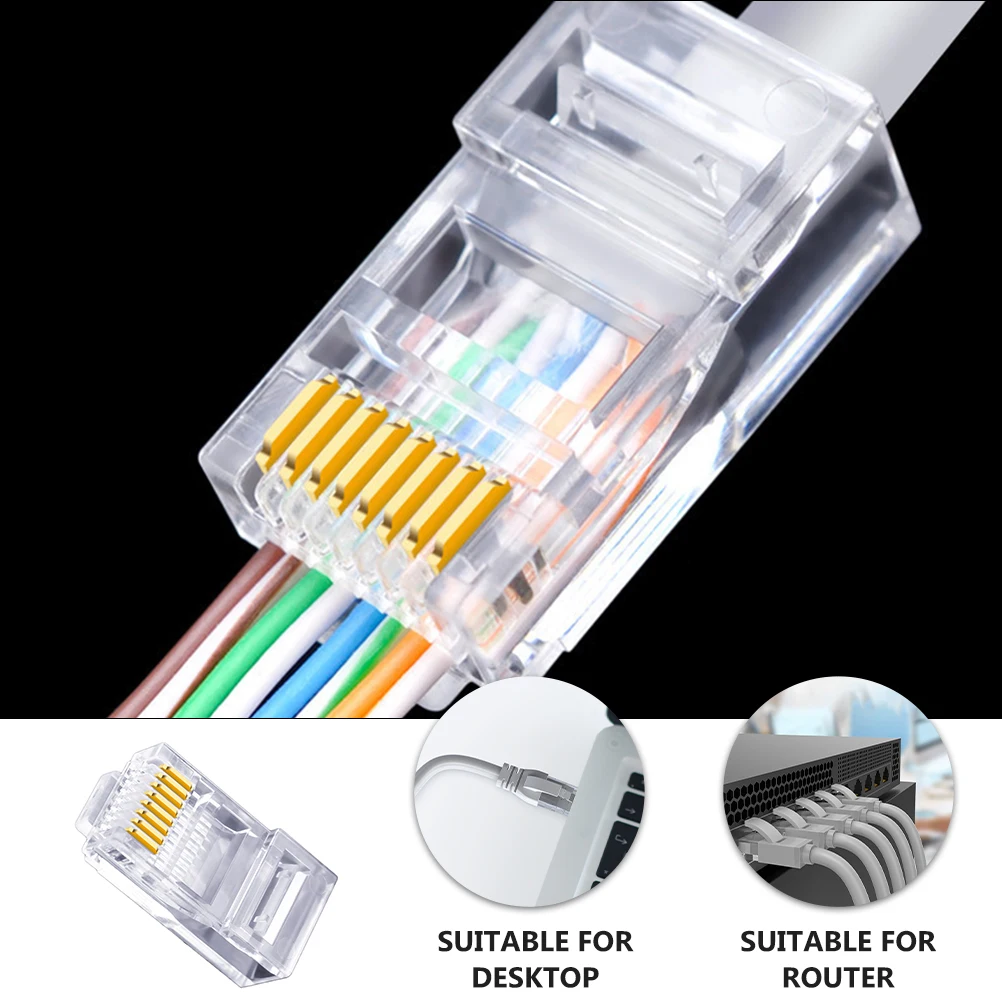 

100pcs Clear Transparent Network Cable Connector for Solid Wire Ethernet End Plug Reinforced Durable Bend