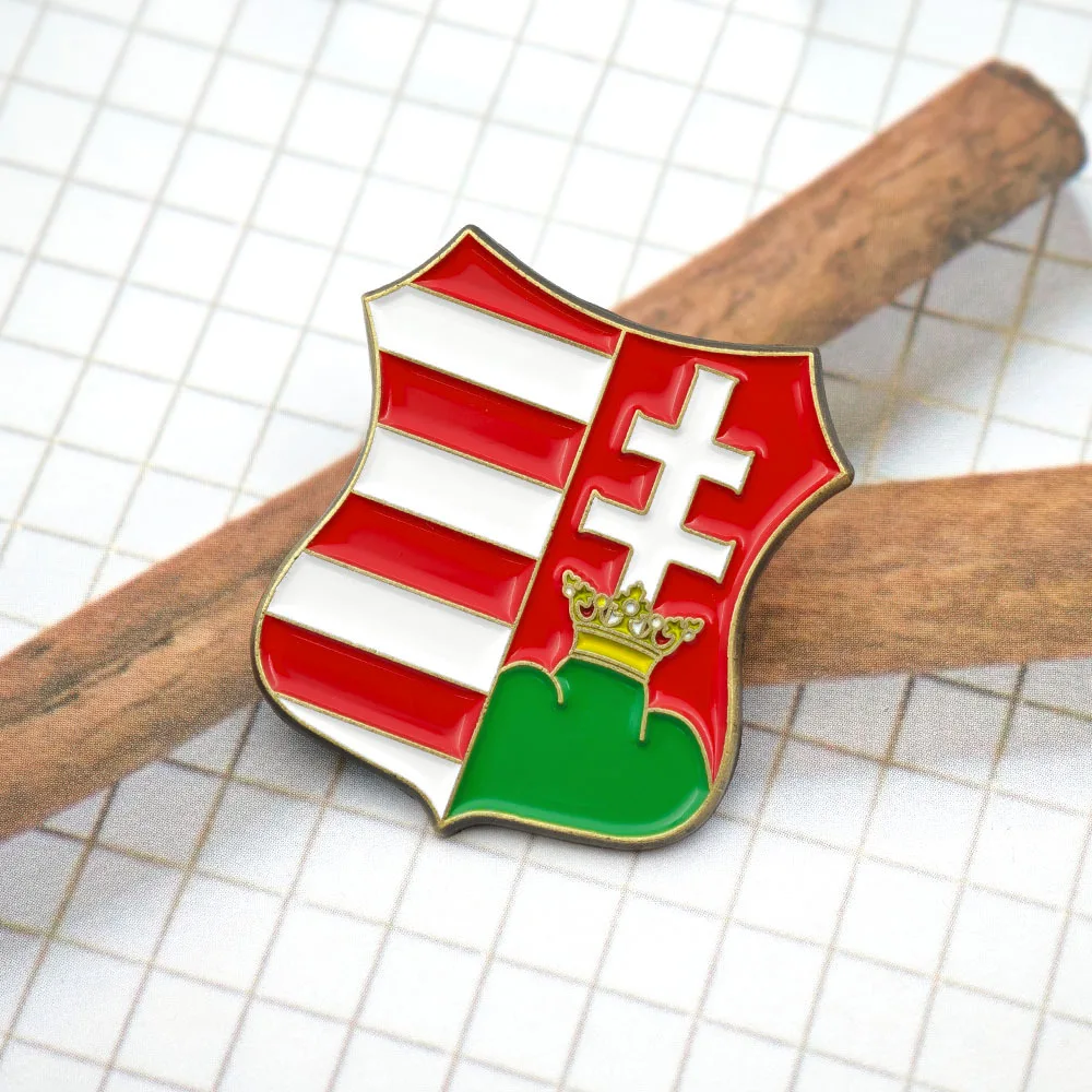 Hungarian Coat of Arms Shield-shaped Metal Enamel Brooch Pins Vintage European Butterfly Clasp Collectible Badge