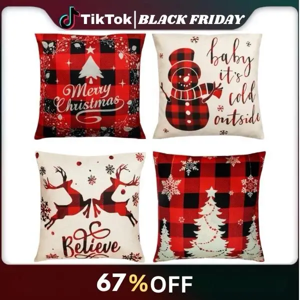 

Christmas Farmhouse Pillow Covers Set of 4, 18x18 Decorative Cases for Cozy Couch and Sofa Holiday Decor