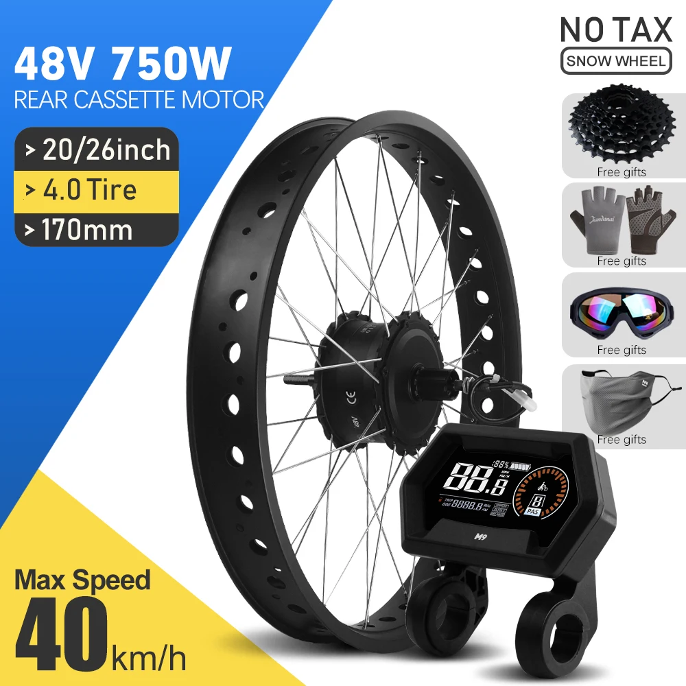 

Electric Bicycle EBike Conversion Kit 48V 750W 20" 24" 26" E-Bike Rear Cassette Hub Motor Wheel for Fat tire Bike Motor kit