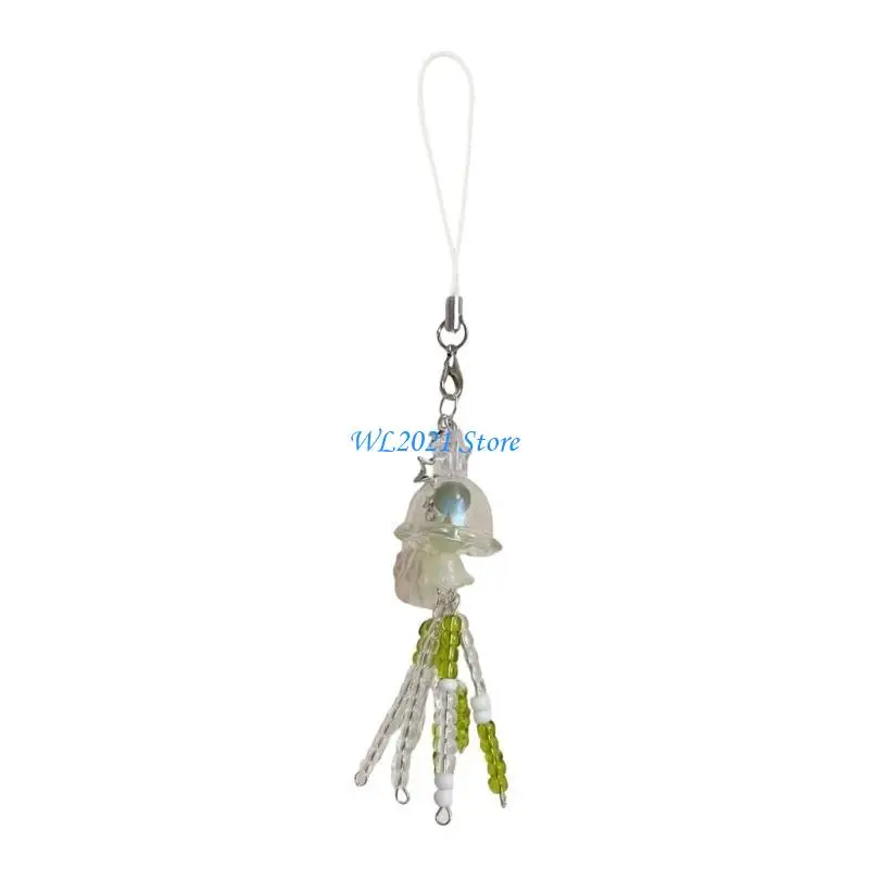 

G5GC Lovely Jellyfish Pendant Handmade Beaded Phone Charm Portable Girls' Fashion Accessory for Mobiles Trendy Women Ladies