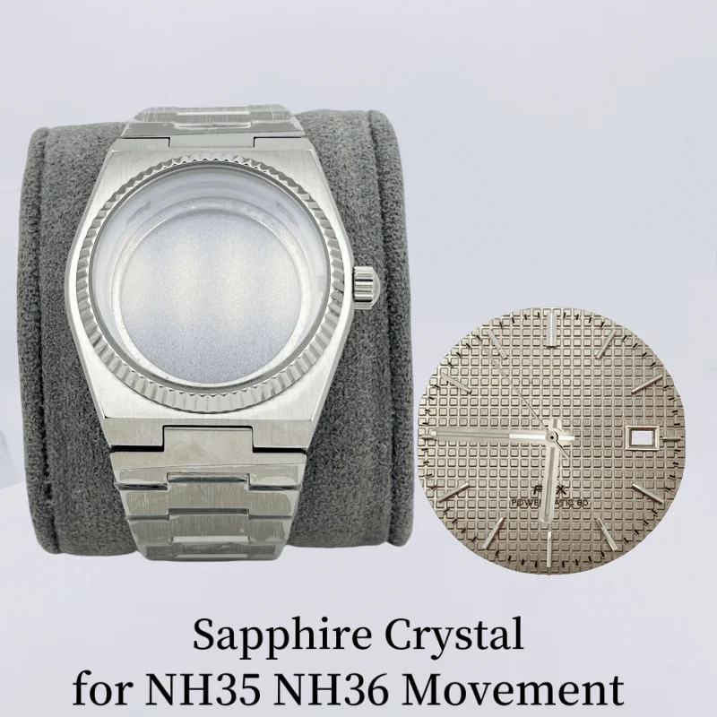 Cinturino in acciaio con cassa in argento da 40 mm per custodia per lettore PRX modificata NH35 NH70 NH36/72/4R/7S Movimento in vetro zaffiro attraverso il fondo senza logo