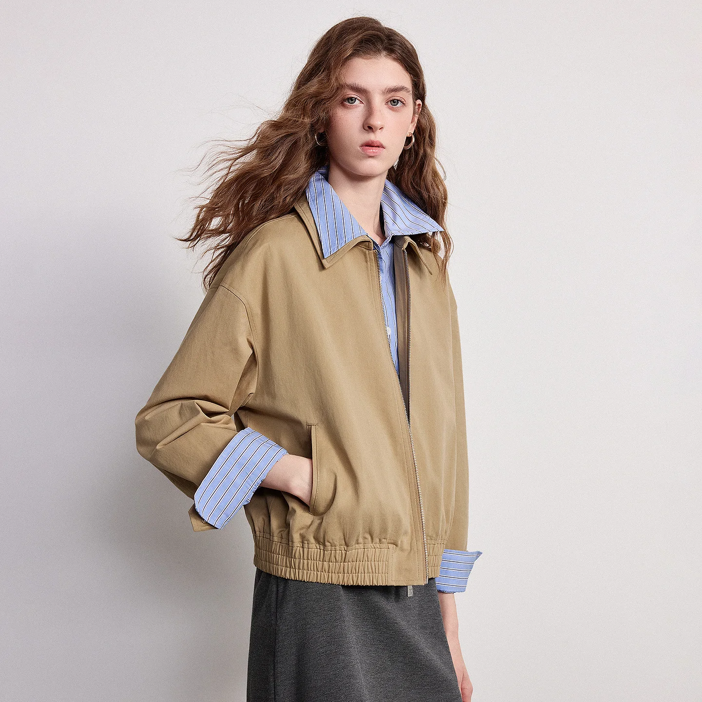TOYOUTH Women Coat 2026 Spring New Wash Cotton Fake Two Loose Double-layer Collar Jackets