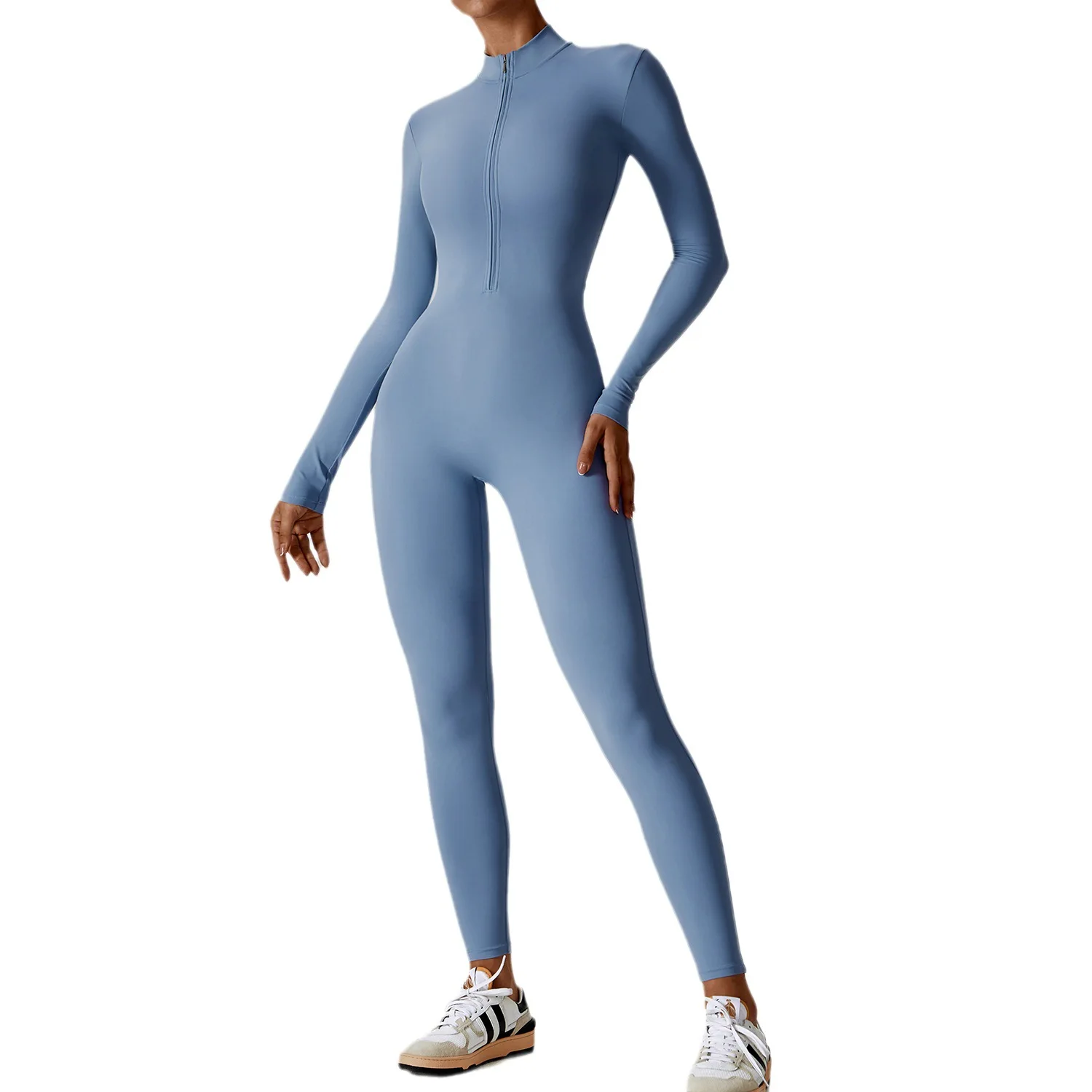 One Piece Yoga Jumpsuit Women Long Sleeve Half Zipper High Neck Bodysuit Tummy Control Full Length Leggings Gym Workout Romper