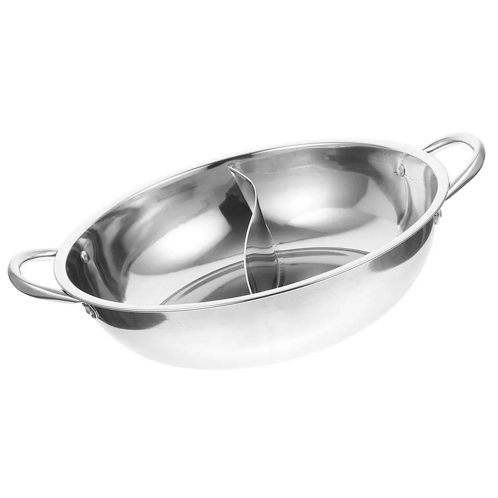 

Divided Hot Stainless Steel Two Flavor Duck Pot with Removable Divider Double Compartment Soup Cooker Easy Clean for Induction