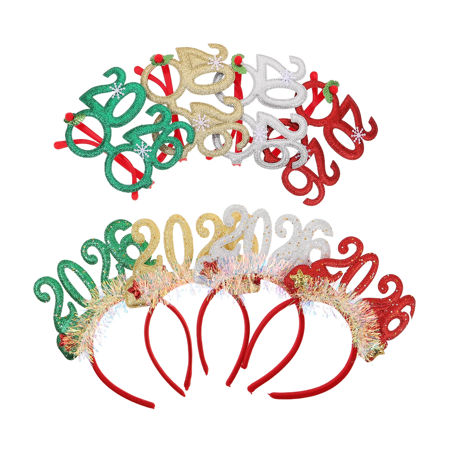 

8Pcs Glitter Sequin Christmas Headbands 2026 New Year Glasses Festive Party Eyewear Holiday Photo Props New Years Eve Glasses