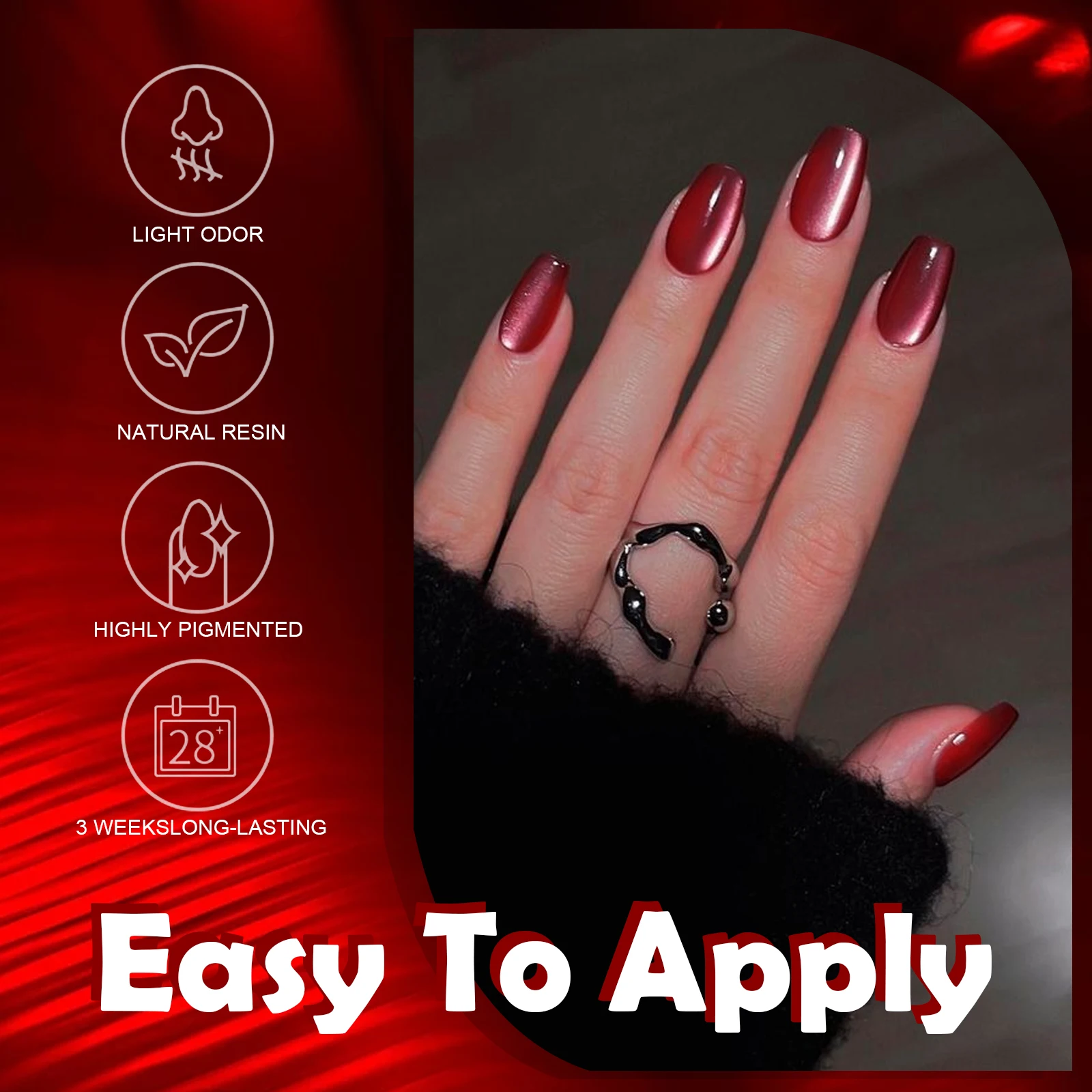 7.5ml Red Cat Eye Gel Nail Polish UV/LED Removable Magnetic 3D Nail Art Glitter Nail Polish Long-Lasting Nail Art Gel Varnish