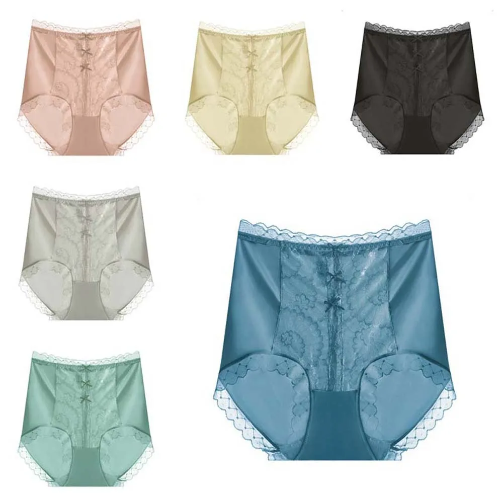 

Дышащие послеродовые трусы с высокой талией и бантом из ледяного шелка, кружевные корректирующие трусы, бесшовные трусы для девочек