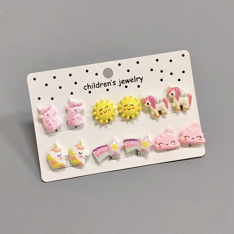 21 gaya anting-anting Resin Unicorn pelangi lucu tidak menusuk untuk anak perempuan hadiah perhiasan natal