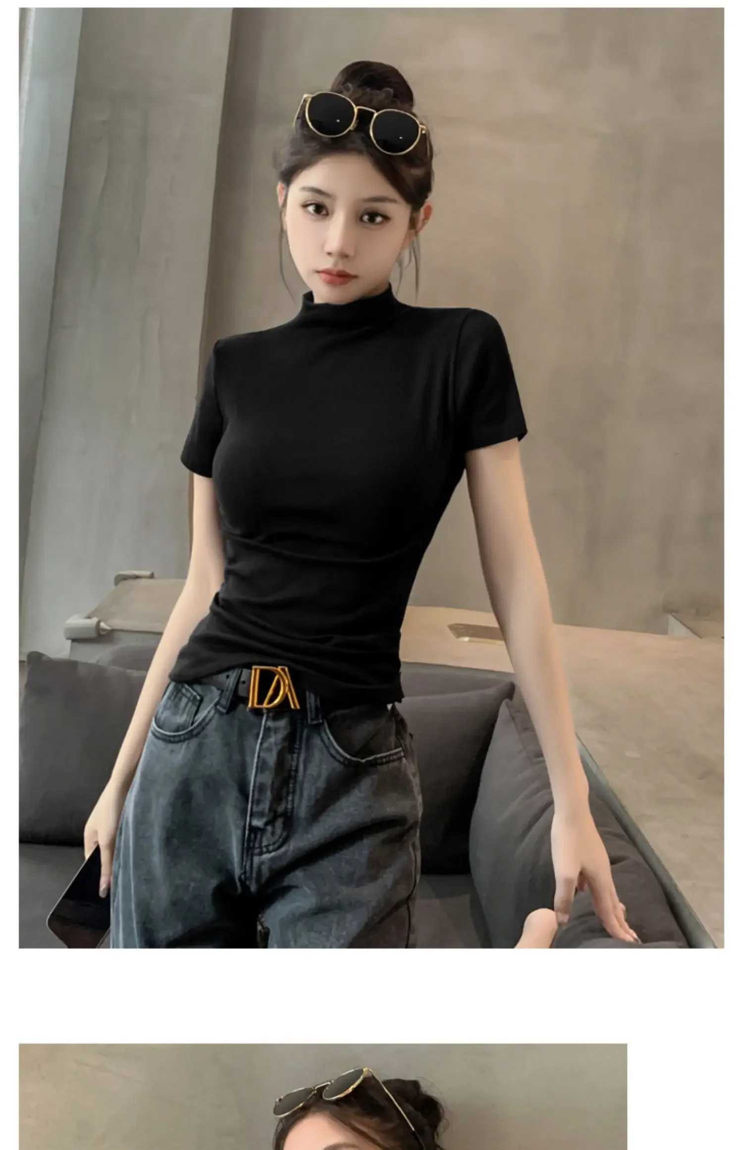 

Short sleeve T-shirt female half a turtleneck render unlined upper garment in spring and summer half sleeve blouse