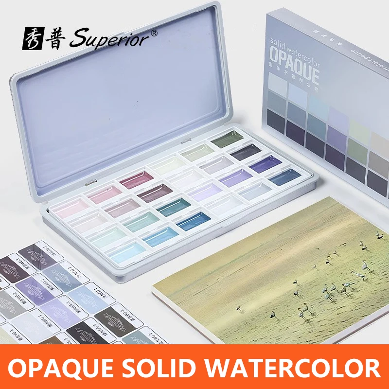 Transparentes, halbtrockenes, festes Aquarellfarben-Set für Anfänger, Studenten, Kunstbedarf, tragbar, 24-Farben-Zeichenwerkzeuge