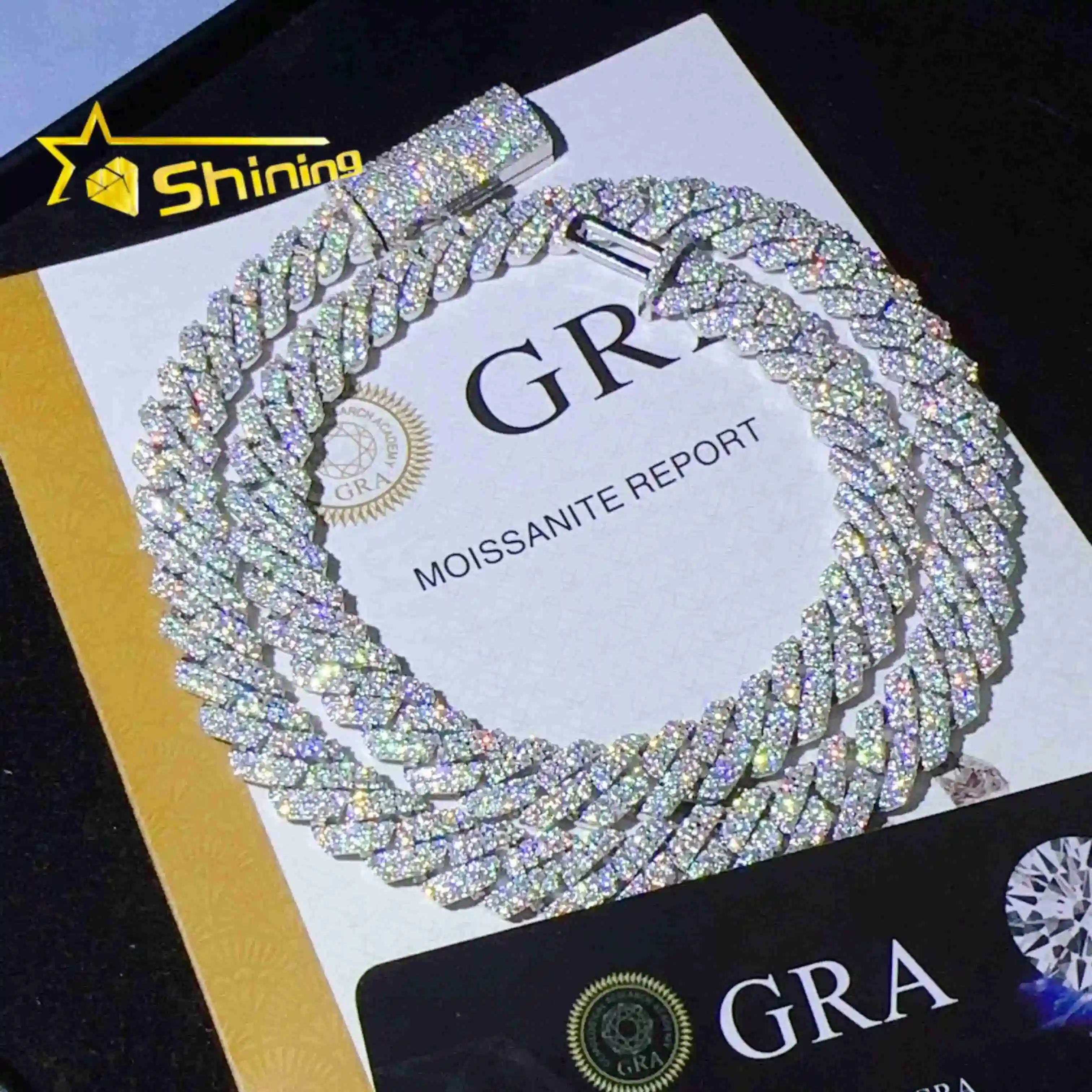 Wholesale Price Jewelry Factory S925 Sterling Silver Hip Hop Iced Out Vvs Moissanite 10mm Chain Cuban Link.