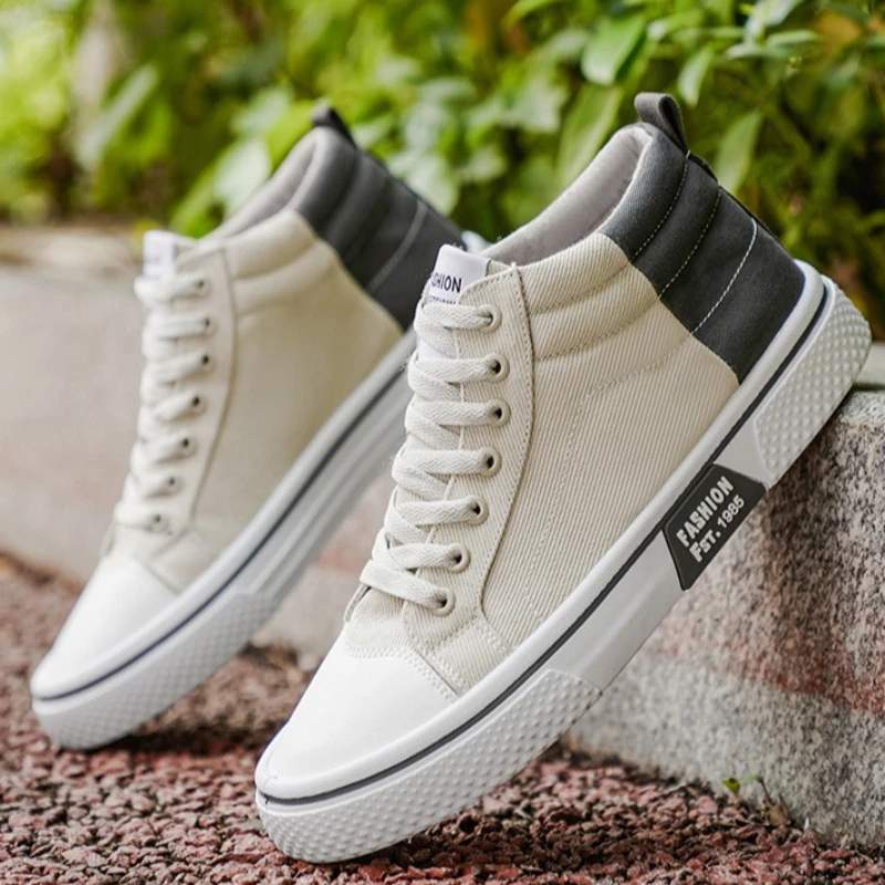 الرجال حذاء قماش الدانتيل يصل الذكور حذاء كاجوال عالية أعلى لينة وحيد في الهواء الطلق أحذية مشي ملابس عصرية مقاومة الرجال أحذية رياضية 2025 جديد