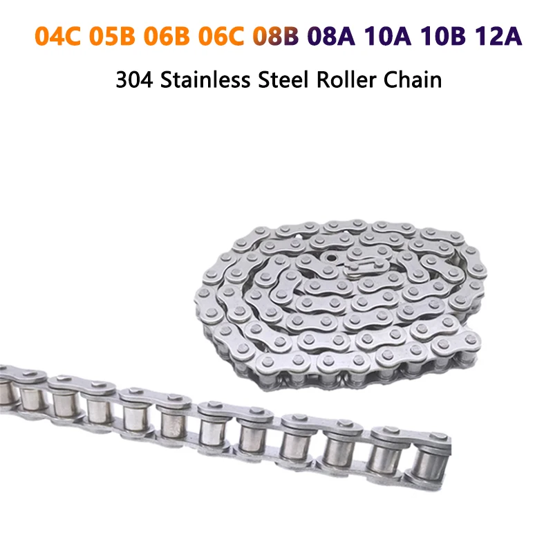 1/1.524Meter 304 Stainless Steel Short Pitch Roller Chain Industrial Transmission Chain 04C 05B 06B 06C 08B 08A 10A 10B 12A