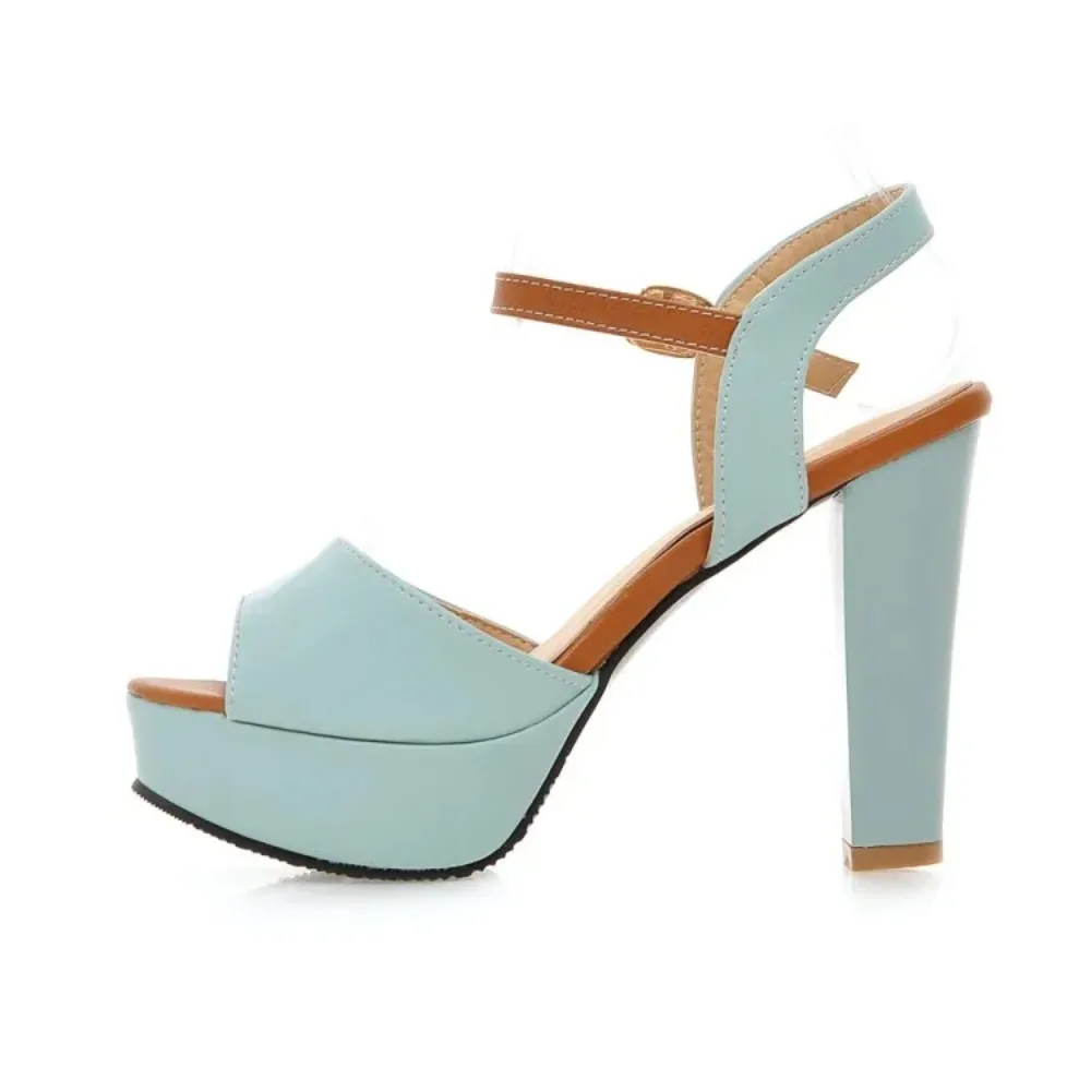 Block High Heels Sandals Women New Arrival Medium Fashion Peep Toe Ankle Strap Big Size 34- 45 Party Ladies Platform Sandals M55