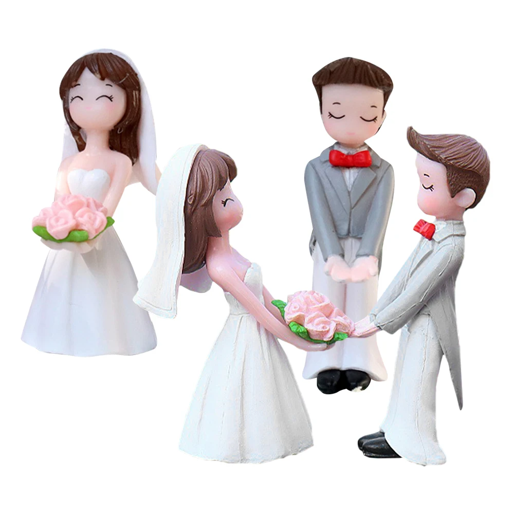 

White Couple Figurines Miniature Garden Decor DIY Accessories Fairy Cake Topper Romantic Resin Statues Home Ornaments