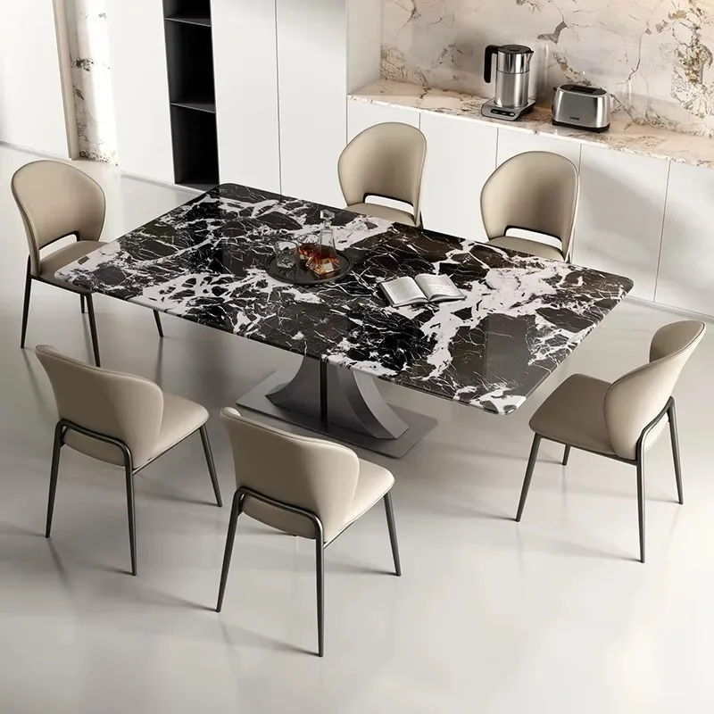 

Высококачественный современный обеденный гарнитур в итальянском стиле: роскошный квадратный обеденный стол из черного мрамора со стульями