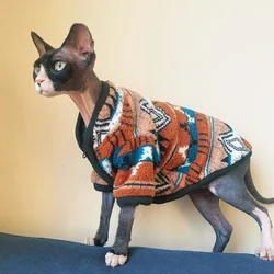 Zip-up Jacket Vintage Christmas Sweater Jacket for Hairless Cat Winter Warm Fleece Coat for Sphynx Cat Devon Rex  Soft Pajamas