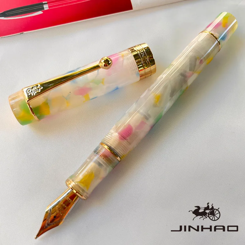 Jinhao 100 Fountain Pen Celluloid Classic Style, Fine Nib Smooth Writing Instrument with Refillable Converter