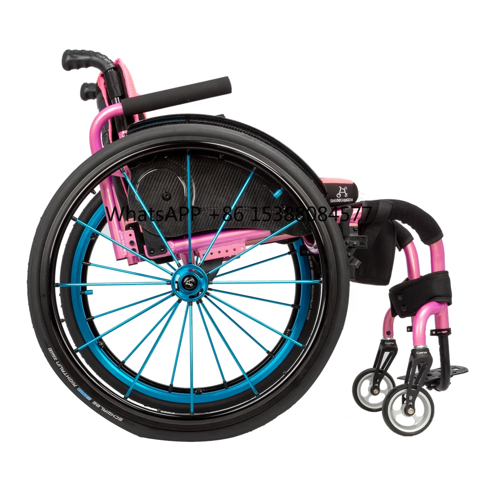 

Lightweight Pink Manual Sports Wheelchair for Adult Training