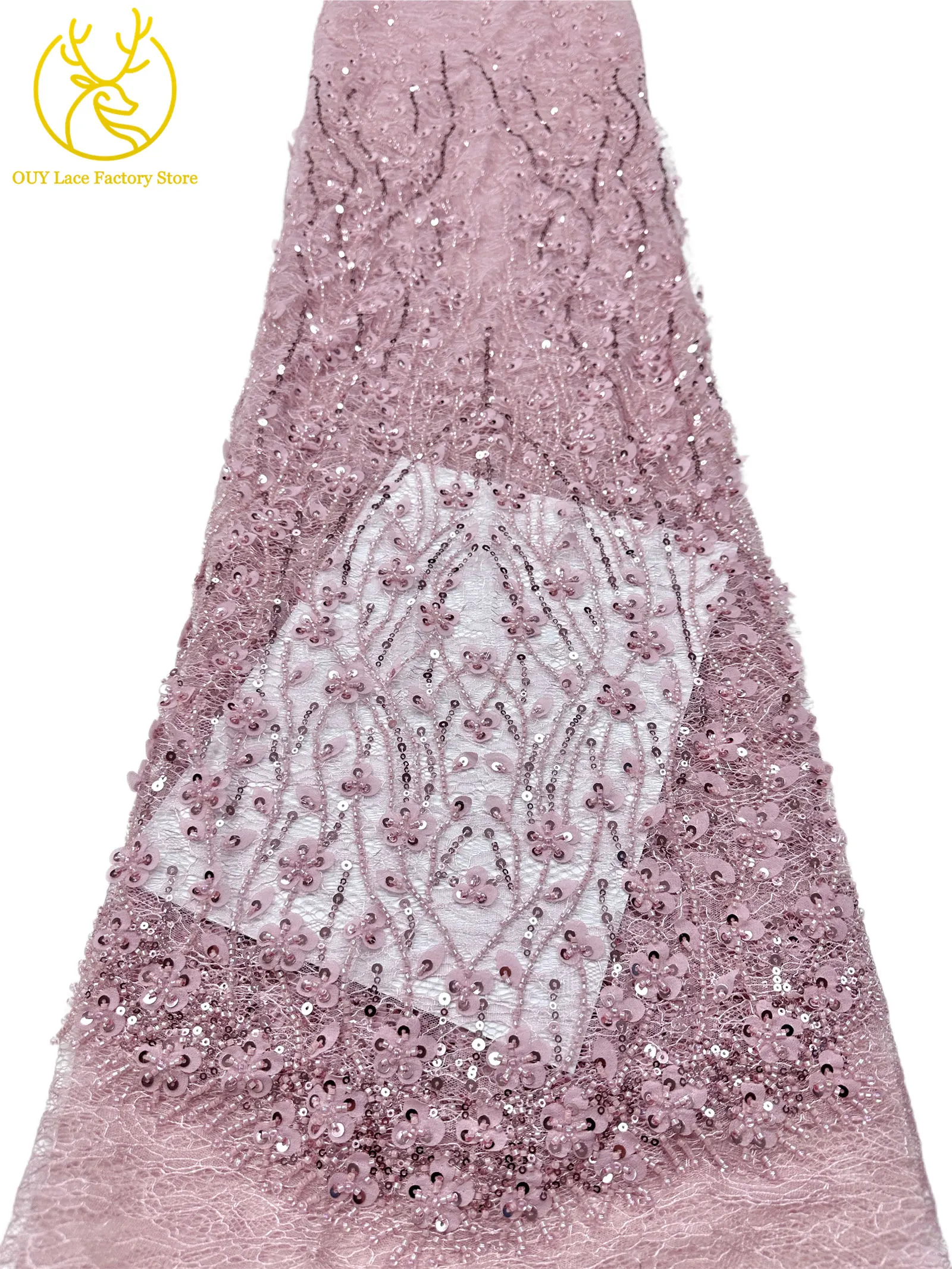 Olivgrüner afrikanischer Brautkleid-Spitzenstoff 2026, hochwertige nigerianische Pailletten-Stickerei-Spitze für Brautkleider und Partykleider zum Nähen – Detail 18