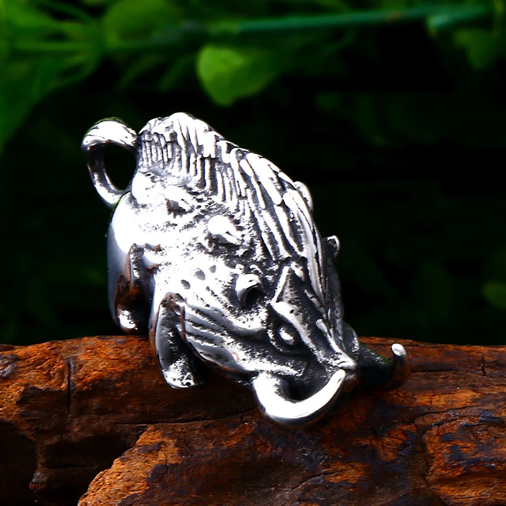 Vikings Stainless Steel Wild Boar Pendant Cool Vintage Nordic Animal Necklaces For Men Women Charm Fashion Jewelry Accessories