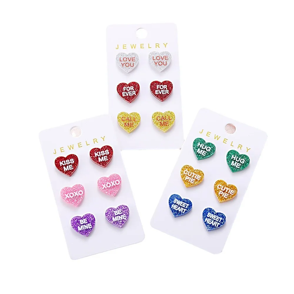 Wholesale Jewelry for Resale 2026 New Inspired Design Valentine’s Day Cute Candy Color Glitter Acrylic Love Heart Stud Earrings