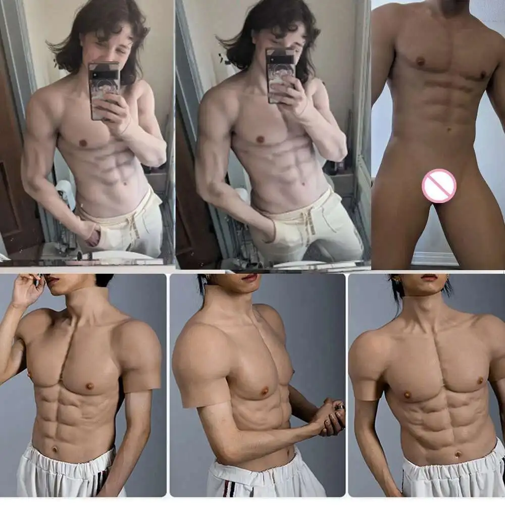 Crossdressing masculino falso músculo terno completo bodysuit falso homem músculos silicone falso peito cosplay trajes prótese de silicone calças
