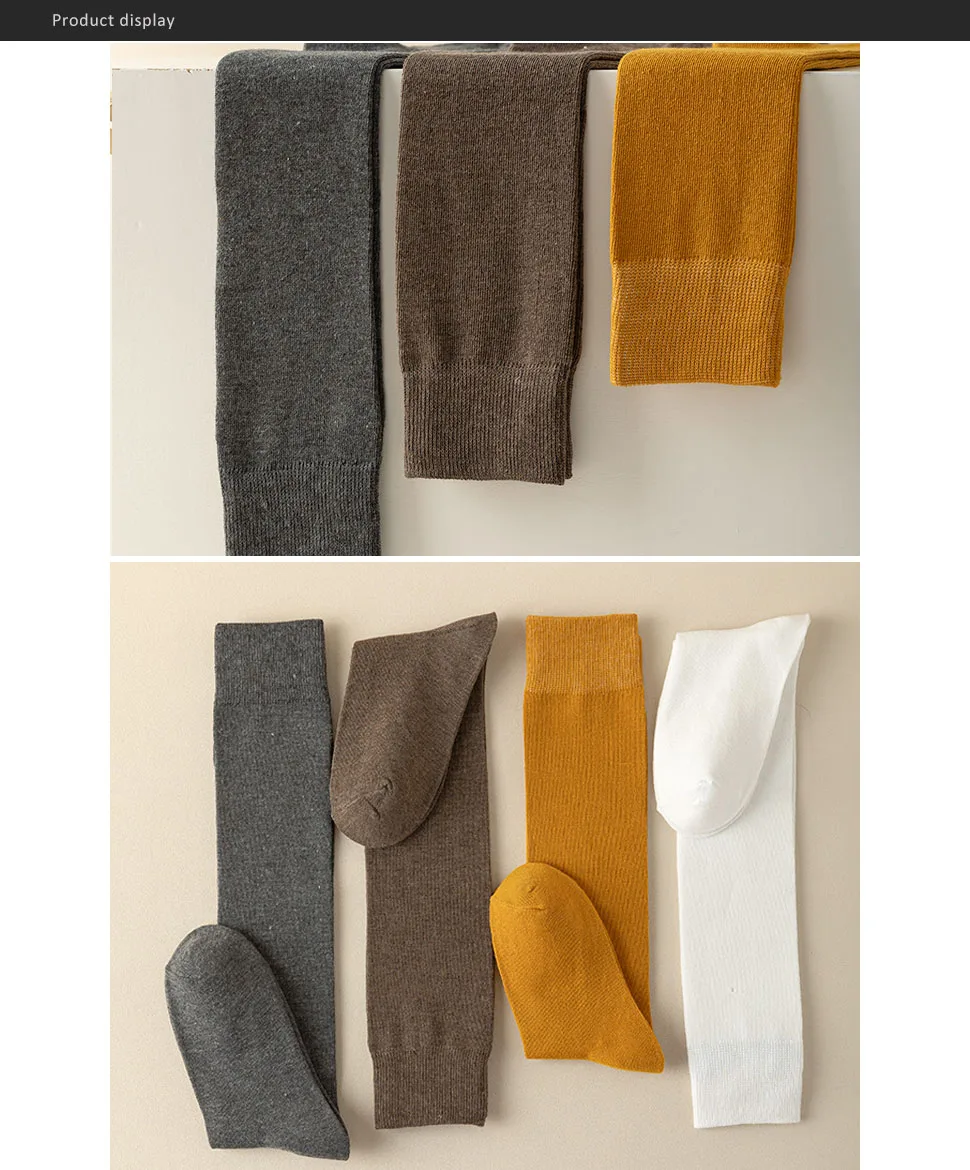 5 Paar Damenstrümpfe aus Baumwolle, einfarbig, schweißabsorbierend, atmungsaktiv, lange Crew-Socken, Kompressionsstrümpfe für Studentinnen, unterhalb des Knies, Wadensocken – Detail 3