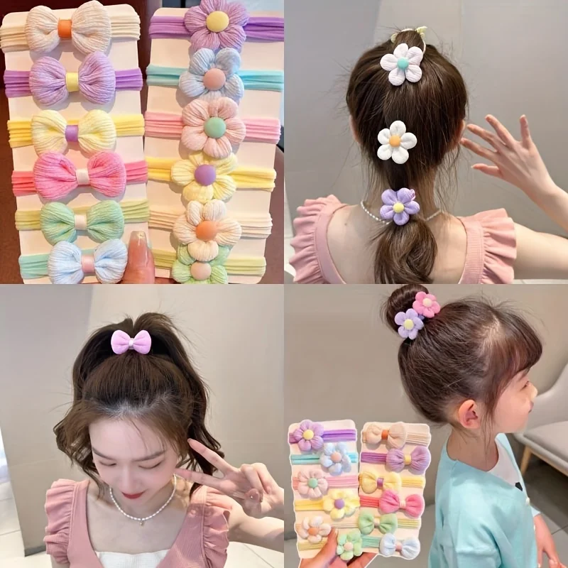 12PCS New Cut Hair Ties Princess Sweet Flower Bow Girls Women Elastic Hair Bands Hair Accessories Headwear