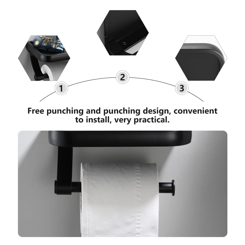 

1pc Thickened Space Aluminum Multi-Function Wall-Mounted Paper Roll Rack Sturdy Toilet Paper Stand Simple Home Storage Holder