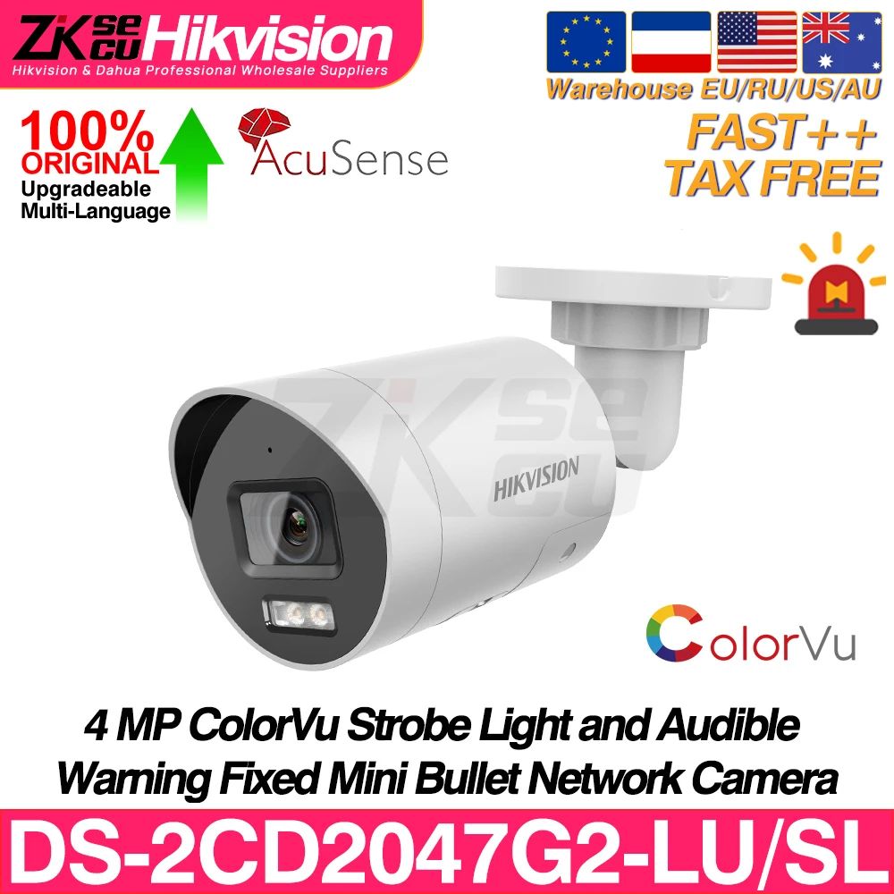 

IP-камера Hikvision 4 МП, DS-2CD2047G2-LU/SL AcuSense, создает звук, встроенный микрофон, слот для SD-карты, IP67 POE Bullet, CCTV