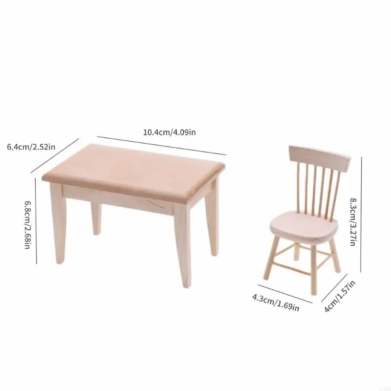 Sedia da sala da pranzo per bambole naturali in legno naturale set per bambini finta gioca 1/12 bambole decorazione della scena