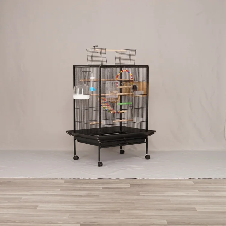 

Durable Foldable Bird CageIron Pet Habitat for Birds Simple Design Spacious Mobile with Plastic Tray