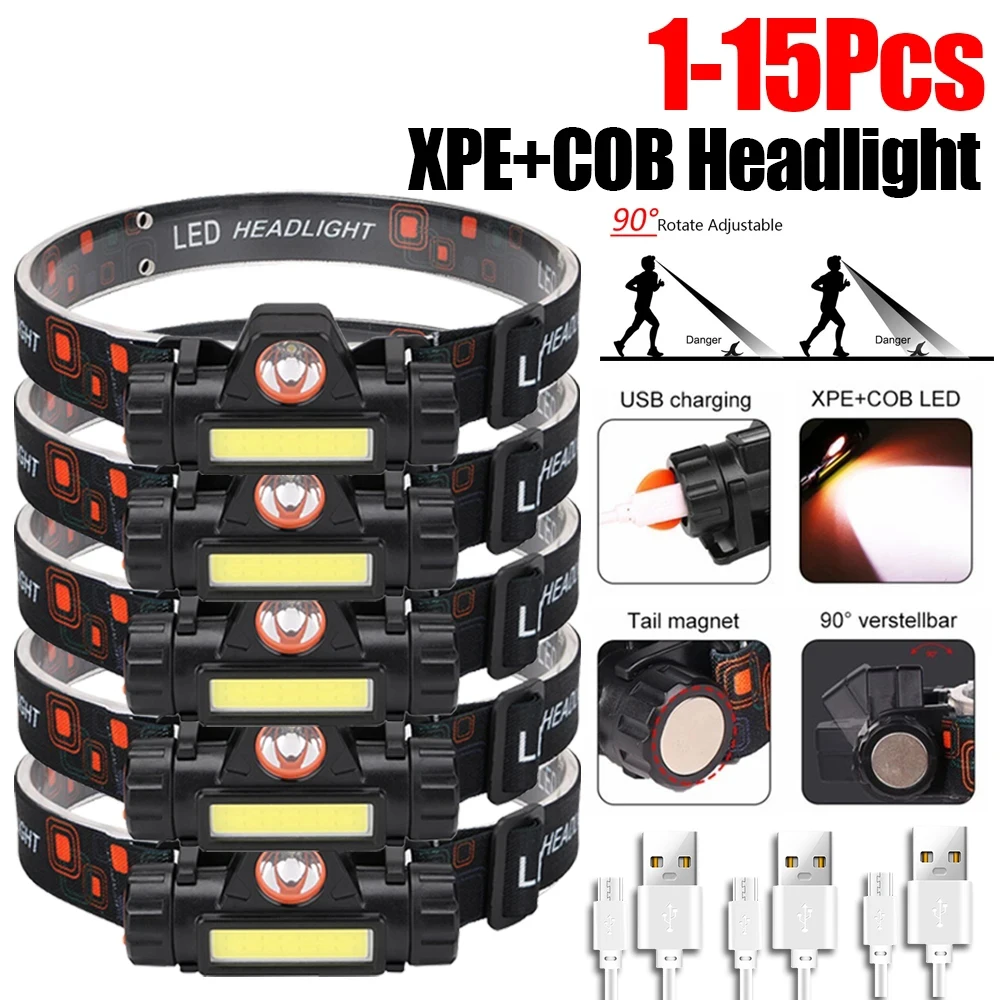 USB Rechargable Mini Led Headlamp Q5+COB Head Flashlight Built-in Battery 18650 Headlight For Outdoor Camping Fishing Lantern