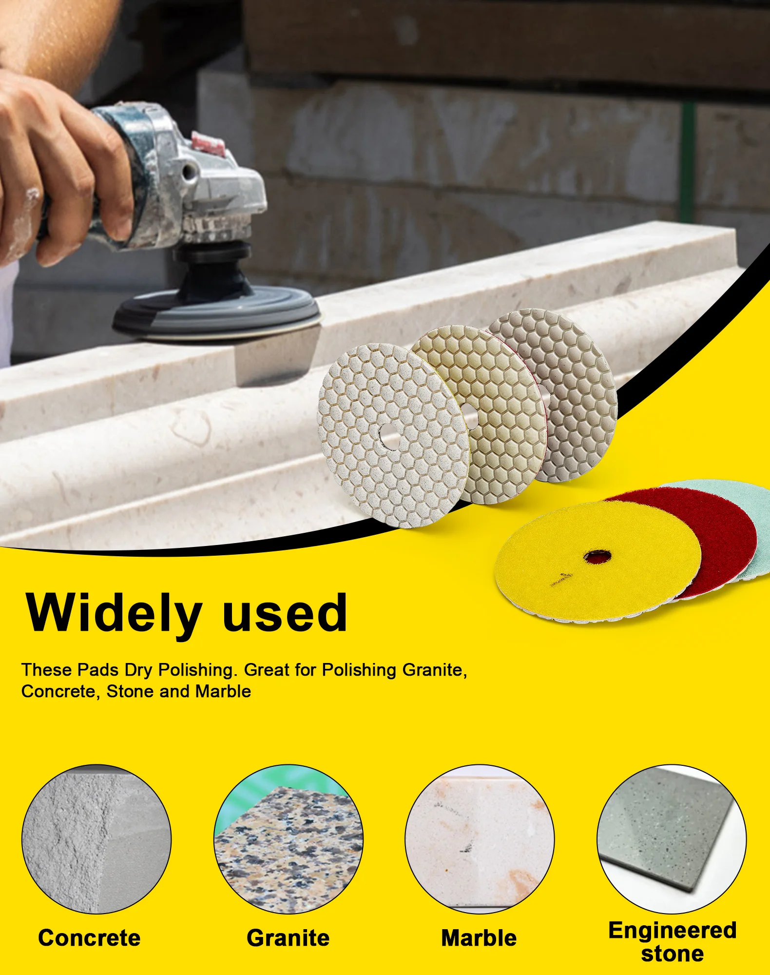 3Pcs/Lot 100mm/4" Diamond Dry Polishing Pads 3 Step Granite Marble Sanding Disc For Granite Marble Diamond Dry Grinding Disc