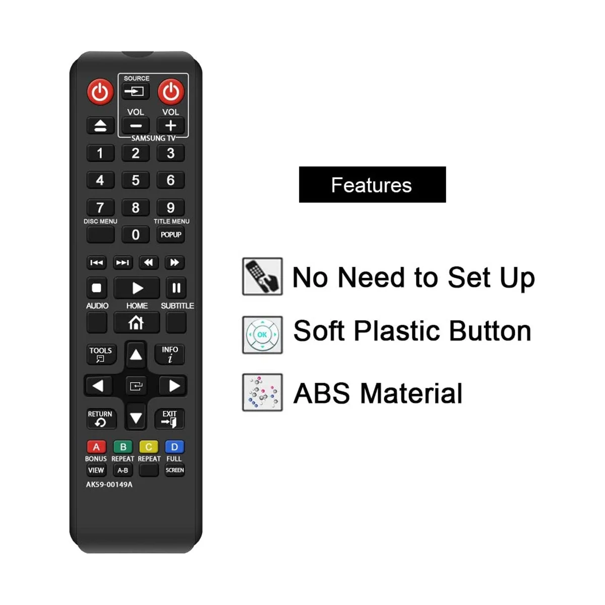 AK59-00149A Remote Control Replacement DVD Blu-Ray Player BDF5100/ -ES5300 -FM51 -FM57C -H5100